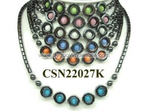 Assorted Color Cat's Eye Opal Beads Hematite Donut Pendant Chain Choker Fashion Necklace